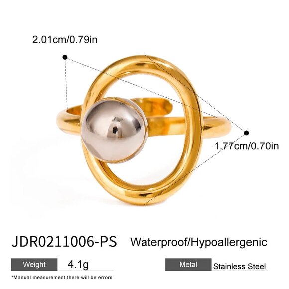 3/$35 Two-Tone Gold & Silver Ball Open Circle Ring Stainless Steel Adjustable - Picture 5 of 8